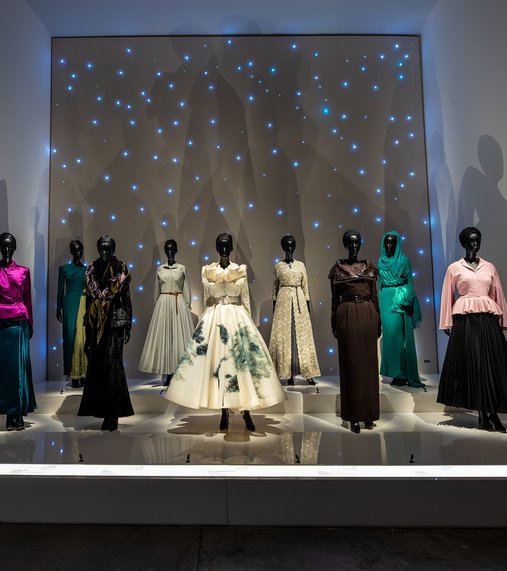 Nine dresses on view in the Christian Dior Designer of Dreams exhibition