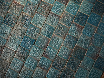 blue engraved tiles
