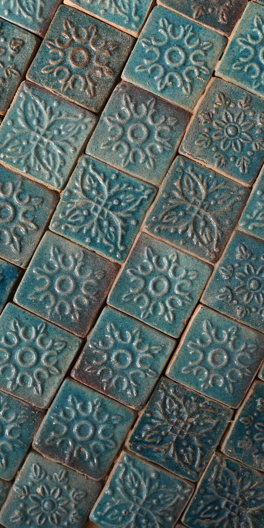 blue engraved tiles