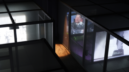 Ho Tzu Nyen, Hotel Aporia, 6-channel video projections (4:3 format, colour, and 24-channel sound, 84 min), 2019. Photo: Fire Station, 2026.