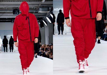 man walking wearing all red