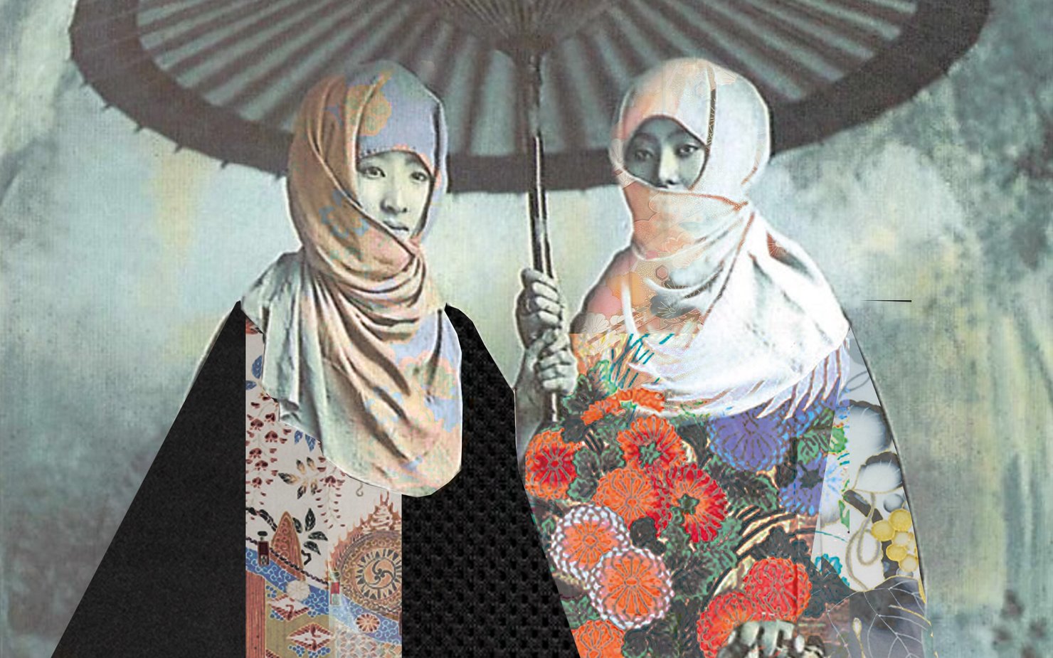 two ladies wearing an abaya and kimono