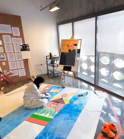 Artist Fatma Al-Remaihi in her studio at the Fire Station.