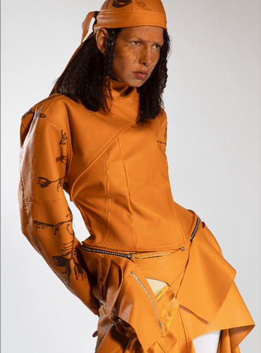 Orange dress with model