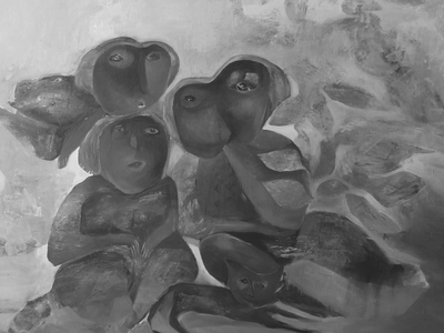illustrated faces black and white