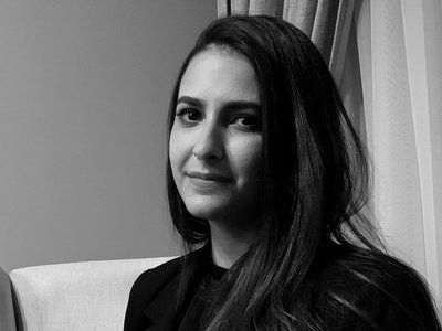 Black and white portrait photo of a woman