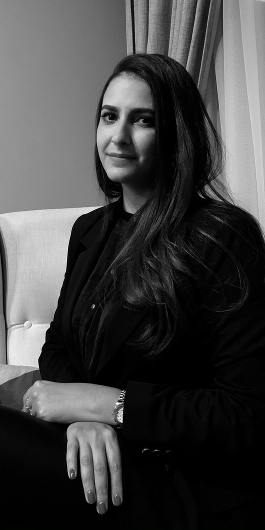 Black and white portrait photo of a woman