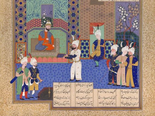 Picture of “Burzuy Presents 'Kalilah wa Dimnah' to King Nushirvan” of Shahnameh of Shah Tahmasp at the Museum of Islamic Art