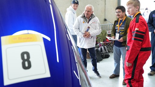 Shell Eco-marathon Americas 2025 judges inspect a Prototype vehicle