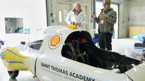 Saint Thomas Academy Experimental Vehicle Team introduces their Prototype design during Shell Eco-marathon Americas 2025