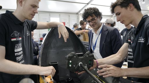 Team BME SharkTeam from Budapest University of Technology and Economics, Hungary, presenting their vehicle design in the Prototype–Internal Combustion