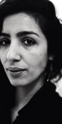 woman closeup black and white