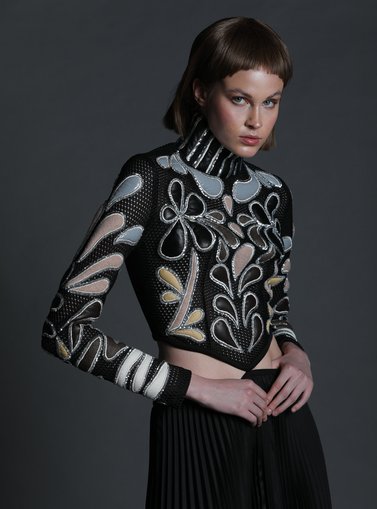 Model in dark environment dark clothing