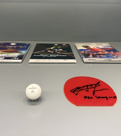 Gallery view of Ryu Seung-Min's racket rubber, in the Qatar: A Global Sports Nation gallery at QOSM.