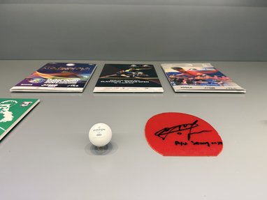 Gallery view of Ryu Seung-Min's racket rubber, in the Qatar: A Global Sports Nation gallery at QOSM.