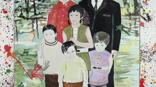 Jeffar Khaldi, Middle Class Palestinian Refugee, 2009, oil on canvas, 240 x 220 cm. © Mathaf: Arab Museum of Modern Art, Doha.
