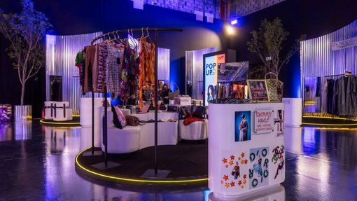 Clothing and accesories booth with stickers