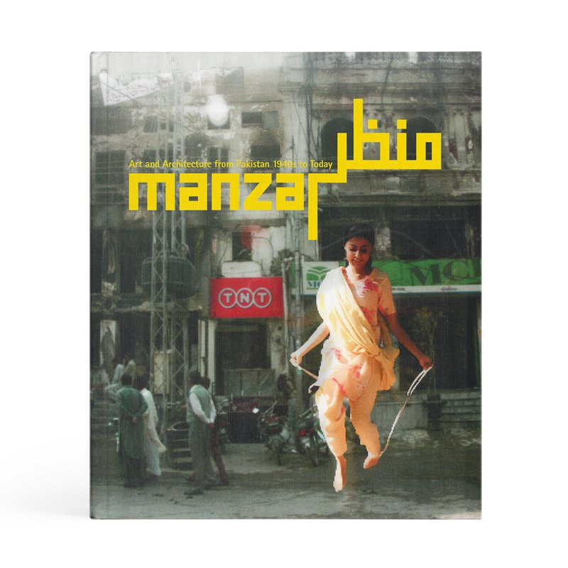 The cover of a book titled View: Art and Architecture of Pakistan 1947-2010 shows a woman in front of old buildings.