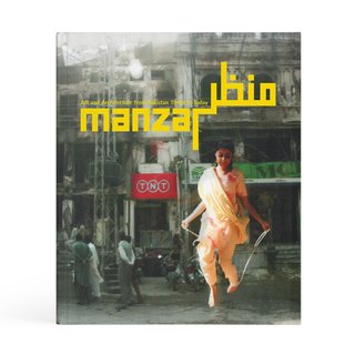 The cover of a book titled View: Art and Architecture of Pakistan 1947-2010 shows a woman in front of old buildings.