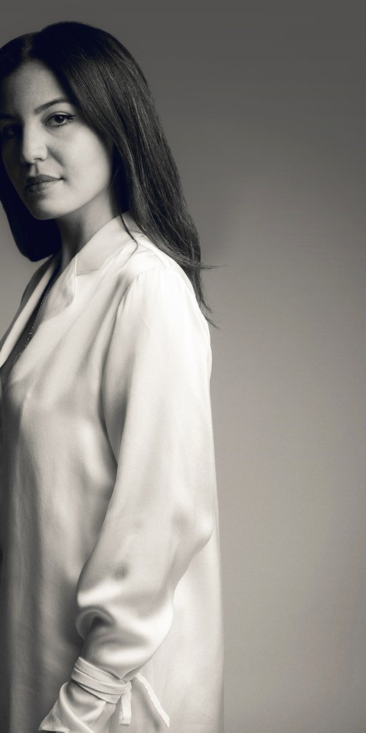 woman wearing a silk shirt