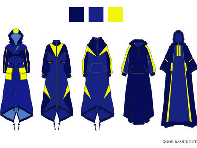Abaya illustrations in yellow and navy