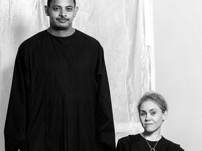 black and white portrait of duo