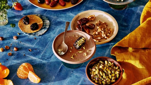 food plated on a blue table