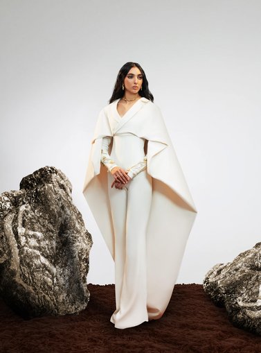 Model in a white suit