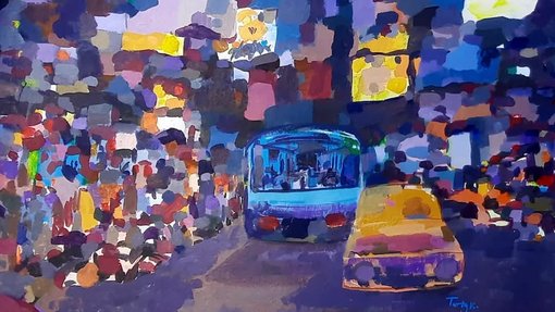 illustrated blue bus