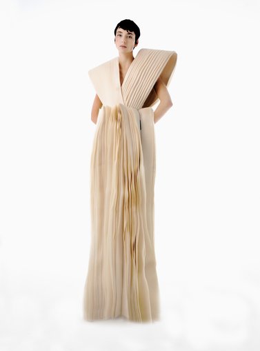 Woman wearing a sculptural dress