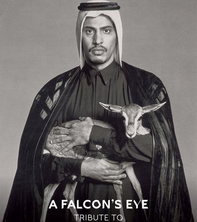 Book cover of A Falcon's Eye: Tribute to Sheikh Saoud Al Thani by Hubert Bari and Mounia Chekhab-Abudaya