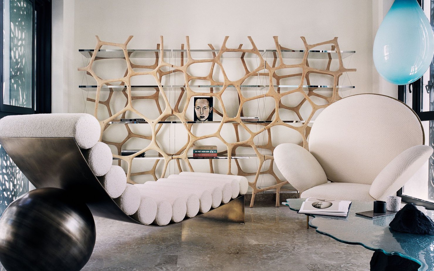 Lounge and circled shaped chair in an interior contemporary setting