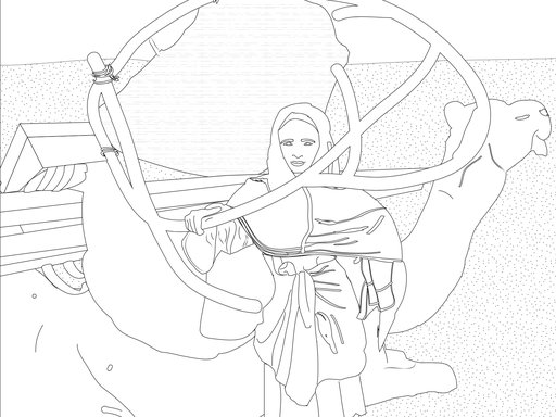 Illustration of a Qatari girl standing by a camel