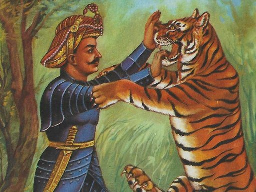 Image of a man fighting a tiger.
