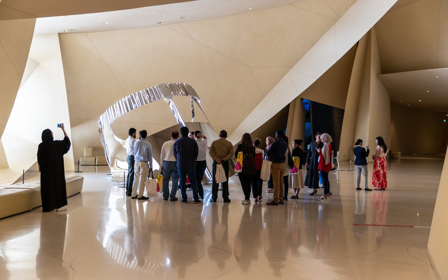 Public art display of a batoola at the National Museum of Qatar