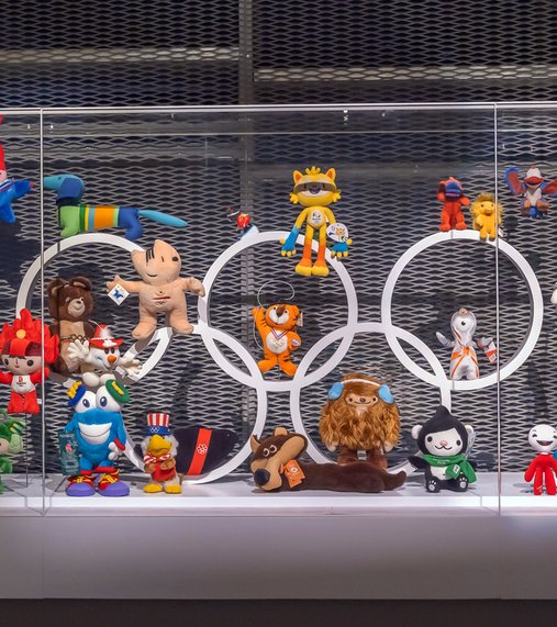 A view of the mascots’ showcase in the 'Olympics’ gallery of the 3-2-1 Qatar Olympic