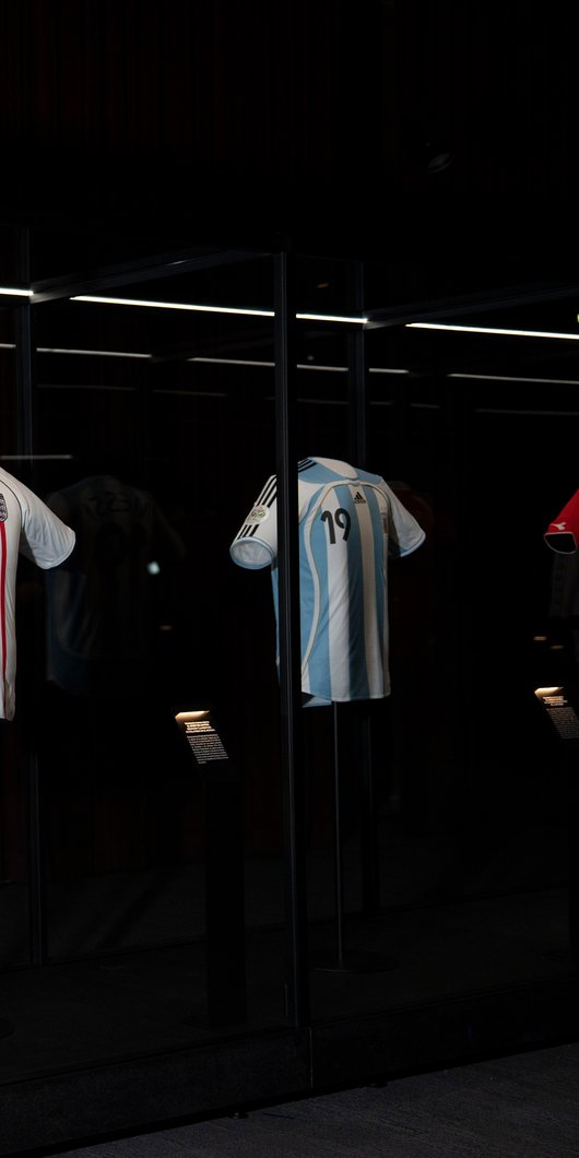 Recognisable jerseys from iconic moments in football on display at Museo Jumex in Mexico City. Photo: © Years of Culture