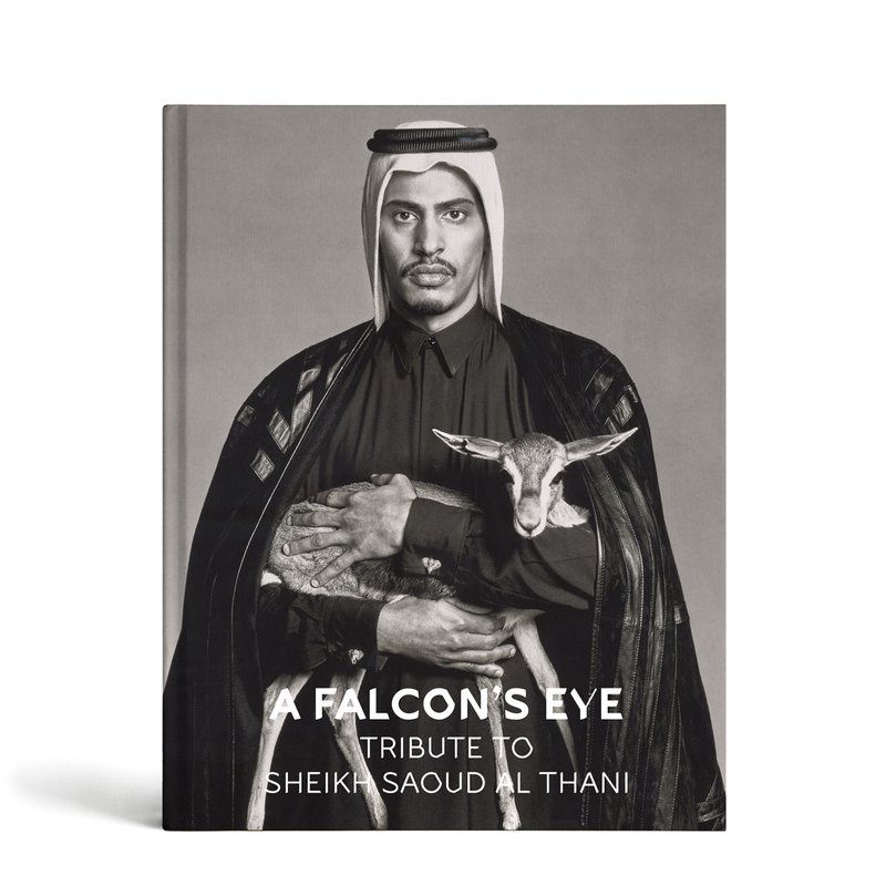 cover image of a falcon's eye publication featuring sheikh saoud al thani